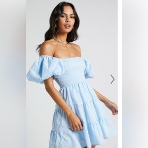 Mini Blue Puff Sleeve Dress